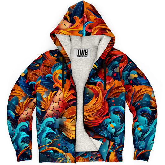 Vibrant Koi Fish Microfleece Zip Hoodie - AOP