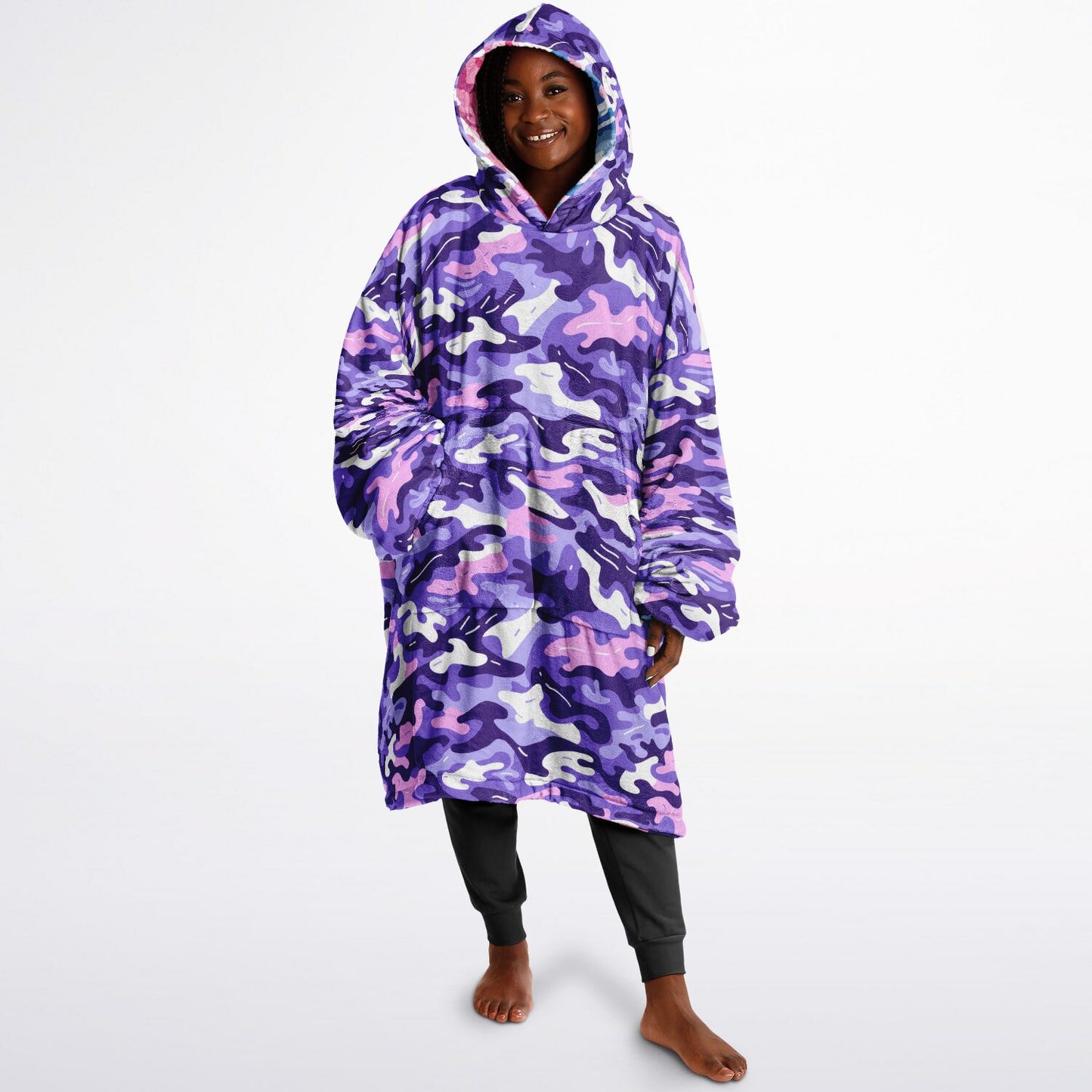 Reversible Snug Hoodie - Purple and Pink Camo Designs - AOP