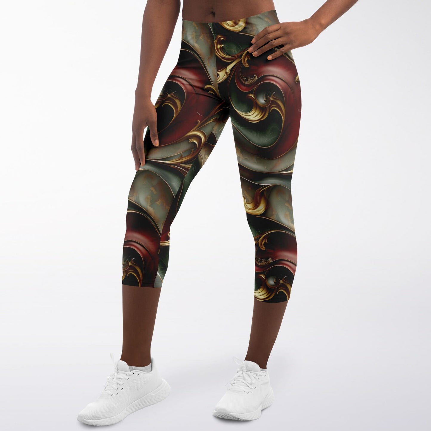 Opulent Swirl High-Waisted Capri Leggings for Luxurious Activewear - AOP