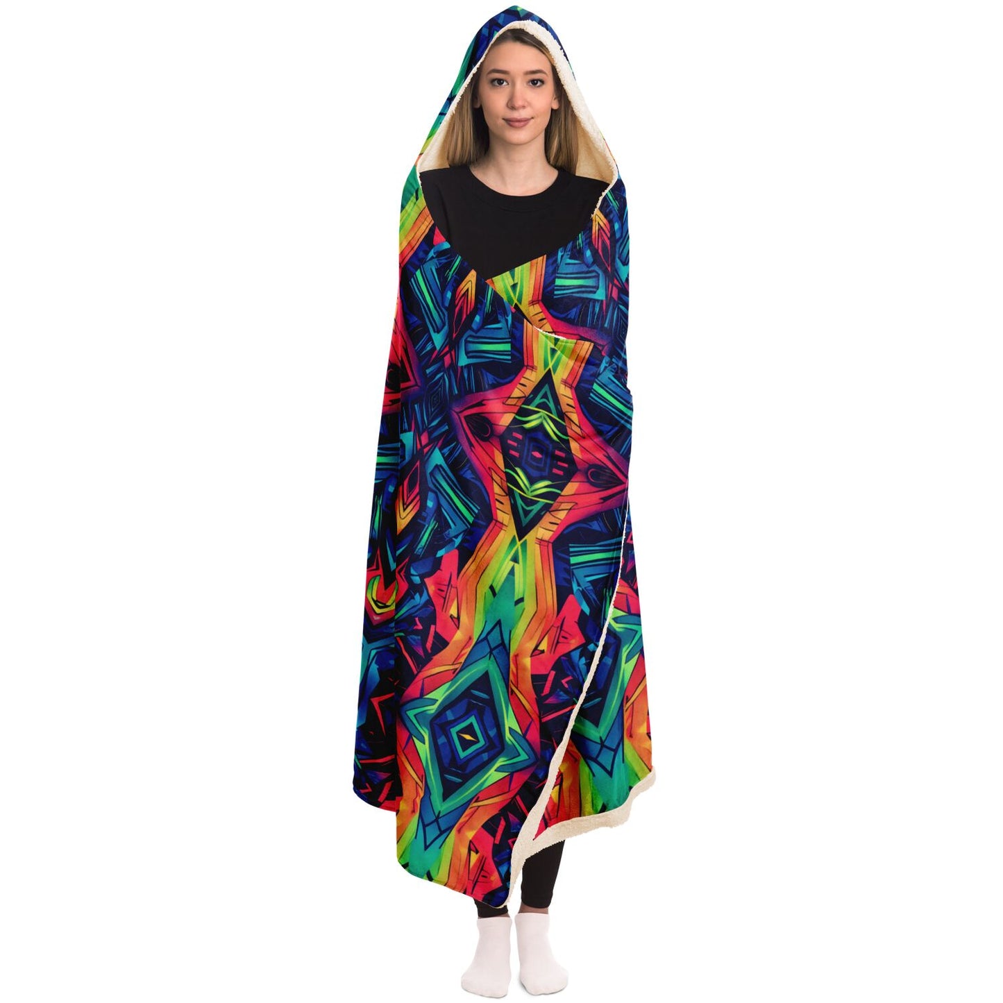 Neon Kaleidoscope Hooded Blanket