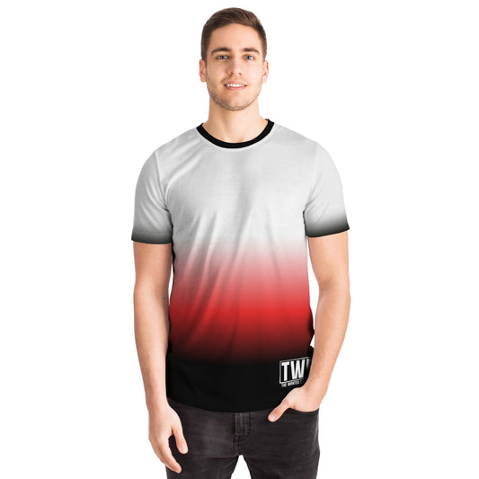 Vibrant Gradient Unisex T-Shirt - Black, Red, and White Fade