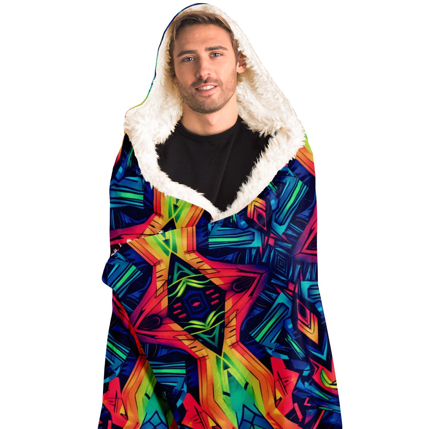 Neon Kaleidoscope Hooded Blanket