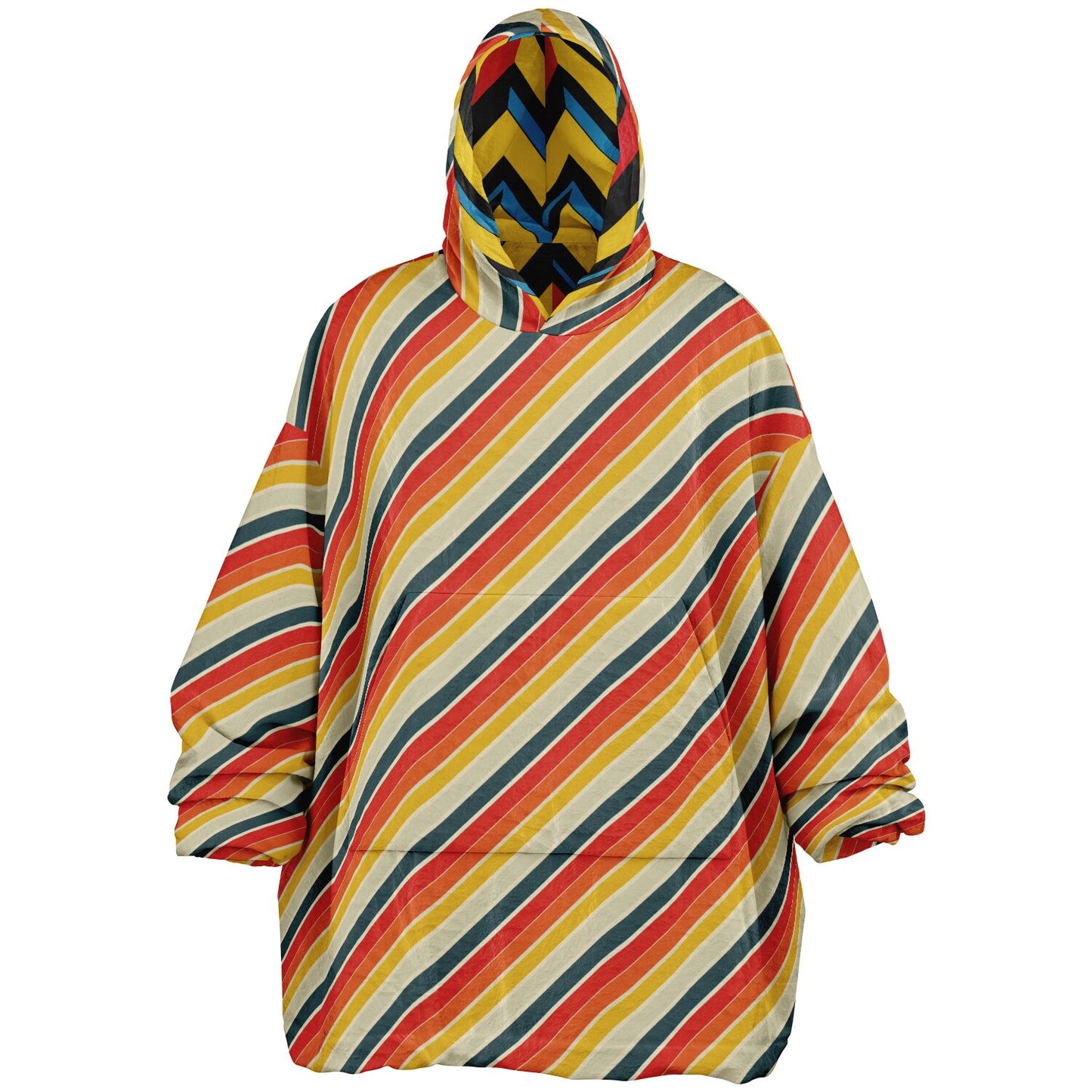 Reversible Snug Hoodie - Multicolor Stripes and Chevron Designs - AOP