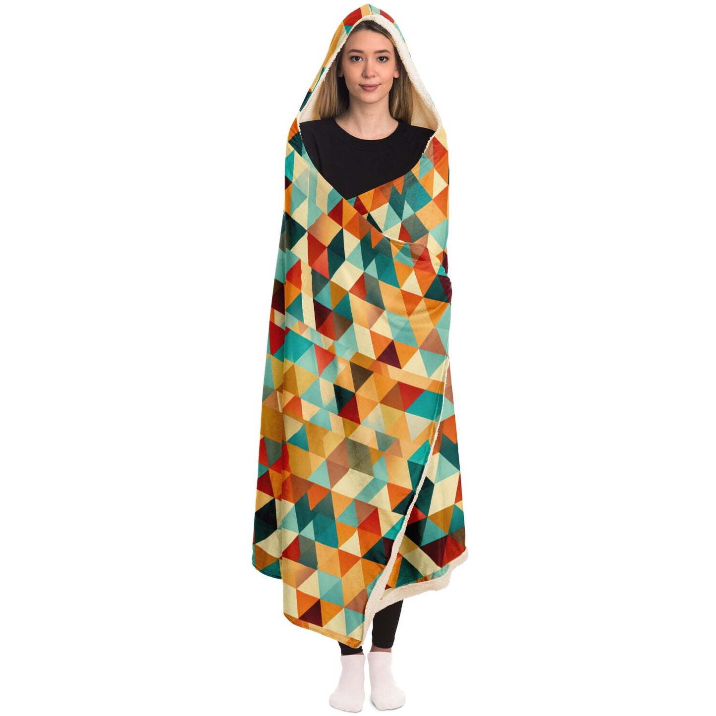 Retro Geometric Triangles Hooded Blanket