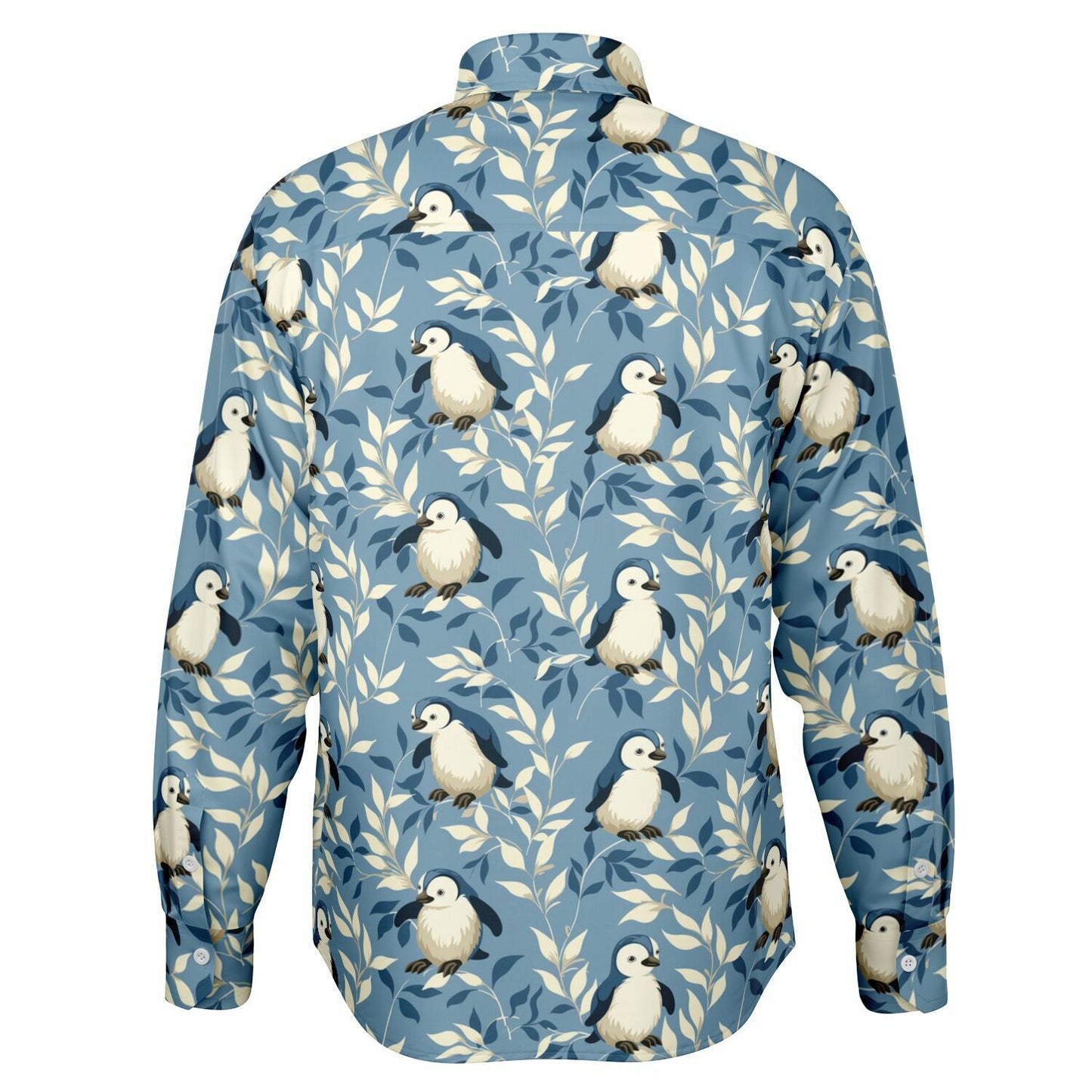 Penguin Pattern Long Sleeve Button Down Shirt