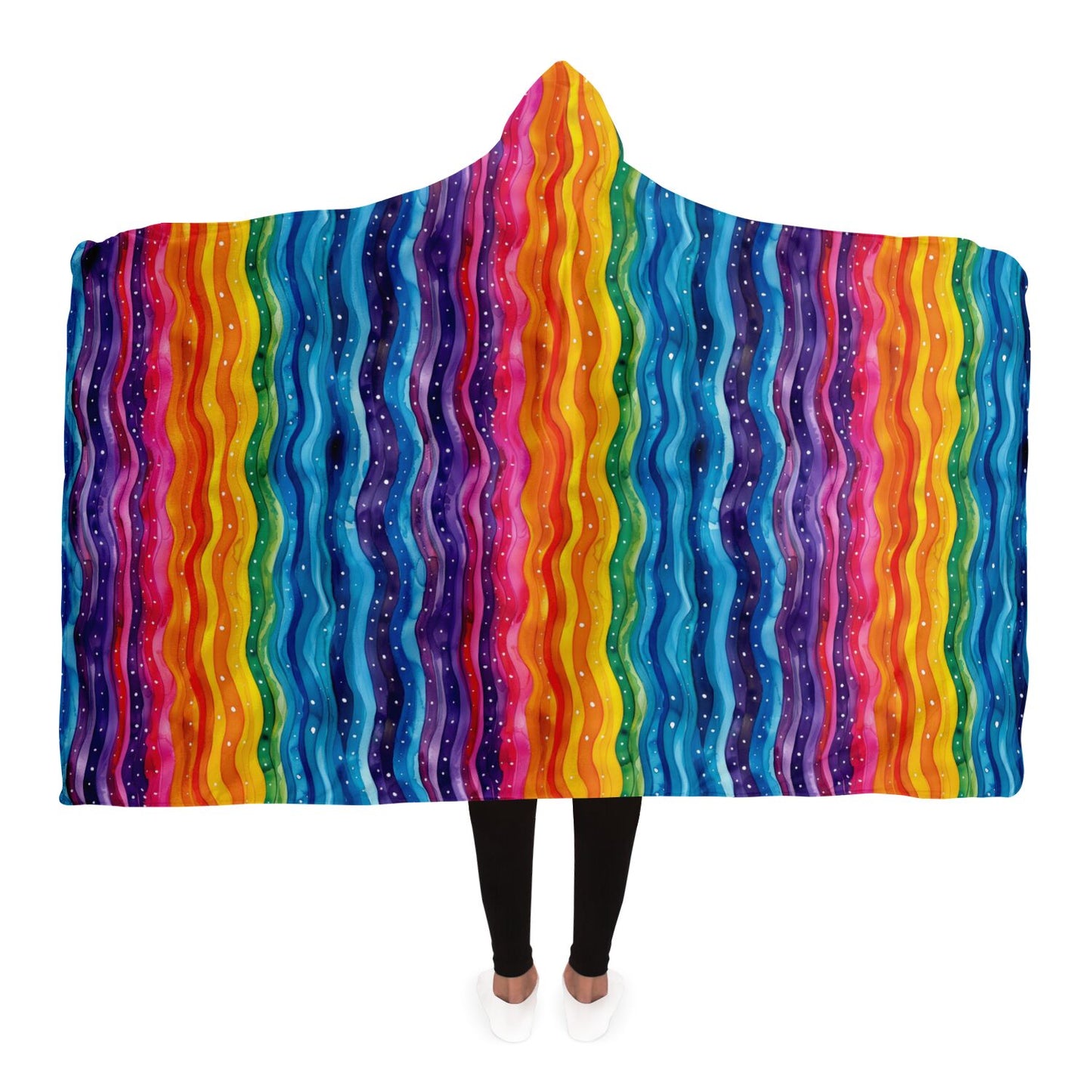 Vibrant Rainbow Waves Hooded Blanket