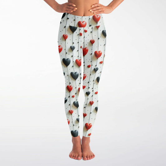 Heart Strings High-Waisted Yoga Leggings for Romantic and Stylish Practice - AOP