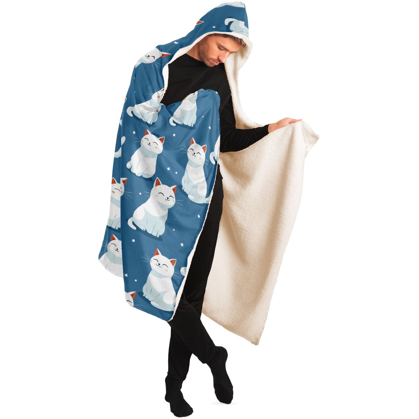 Adorable White Cats Hooded Blanket