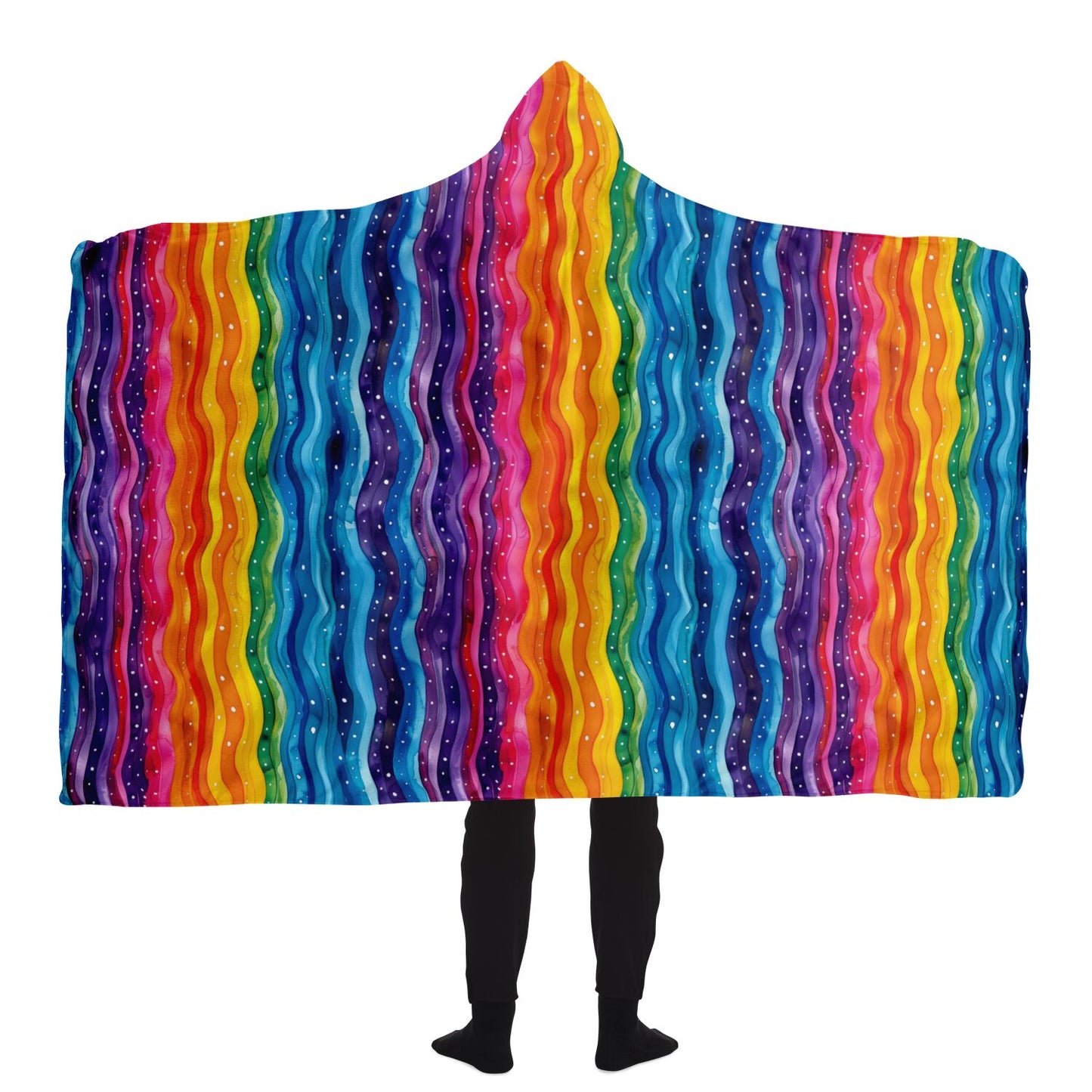 Vibrant Rainbow Waves Hooded Blanket