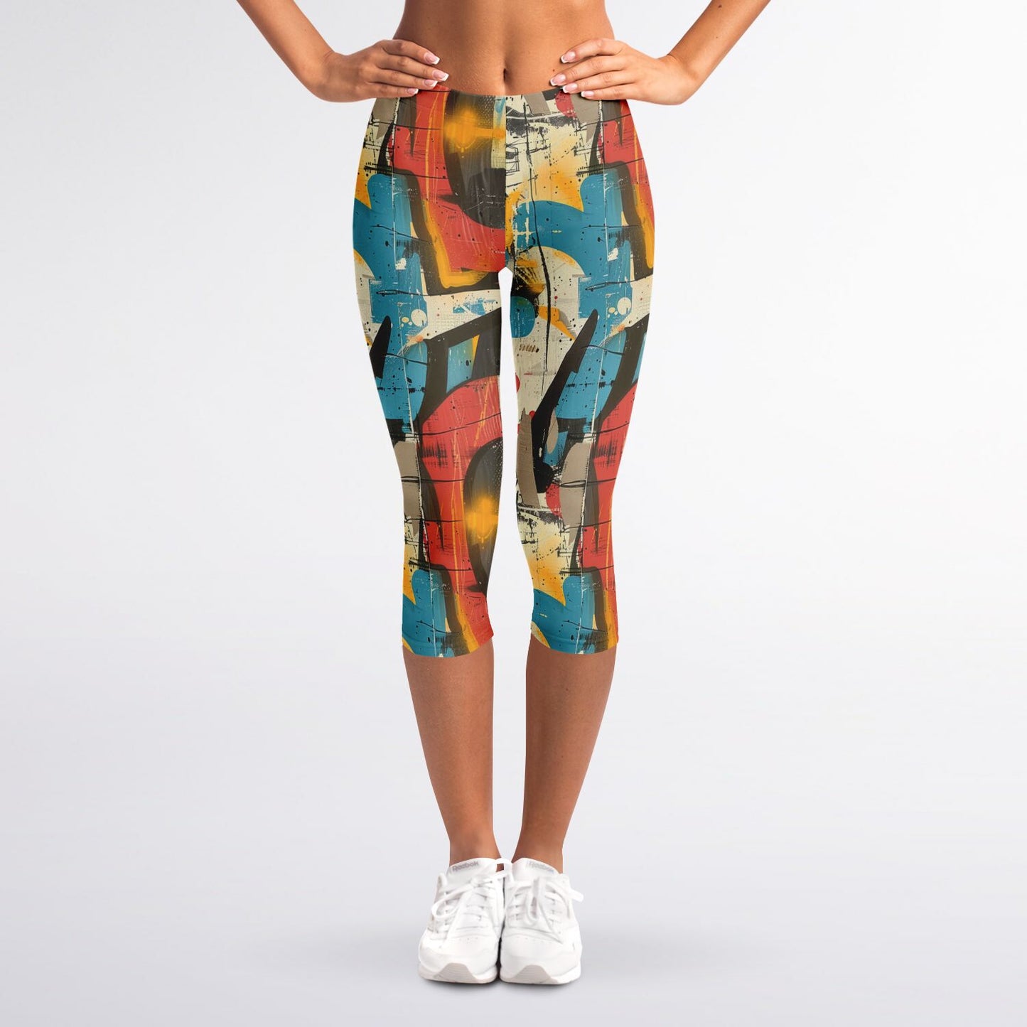 Abstract Art High-Waisted Capri Leggings for Creative Fitness Enthusiasts - AOP