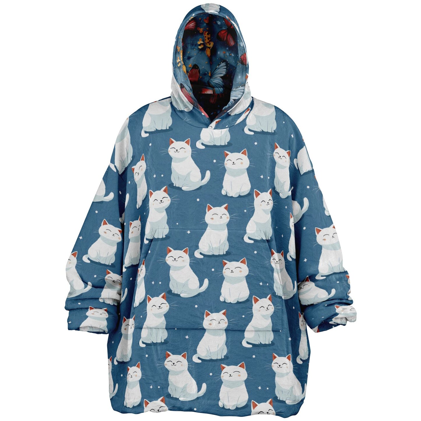 Reversible Snug Hoodie - Adorable Cat and Elegant Butterfly Designs - AOP