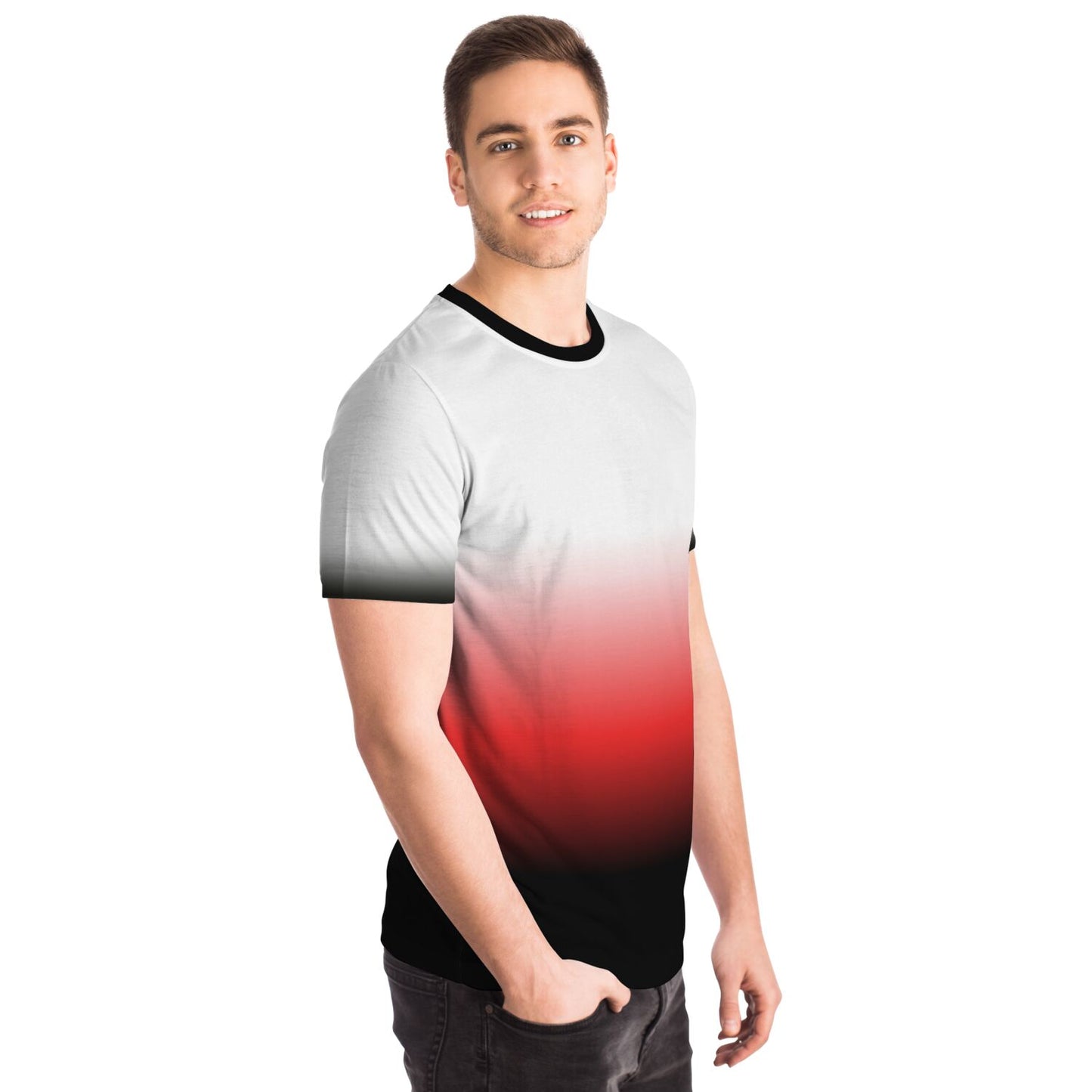 Vibrant Gradient Unisex T-Shirt - Black, Red, and White Fade