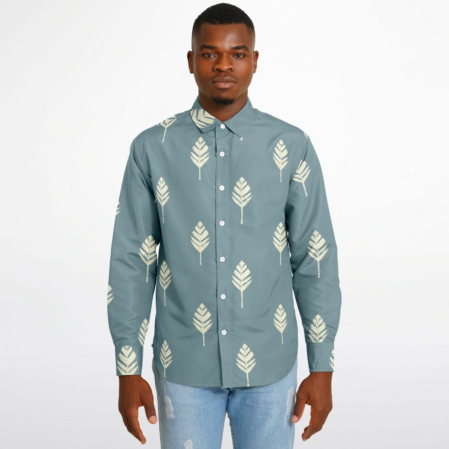 Leaf Pattern Long Sleeve Button Down Shirt