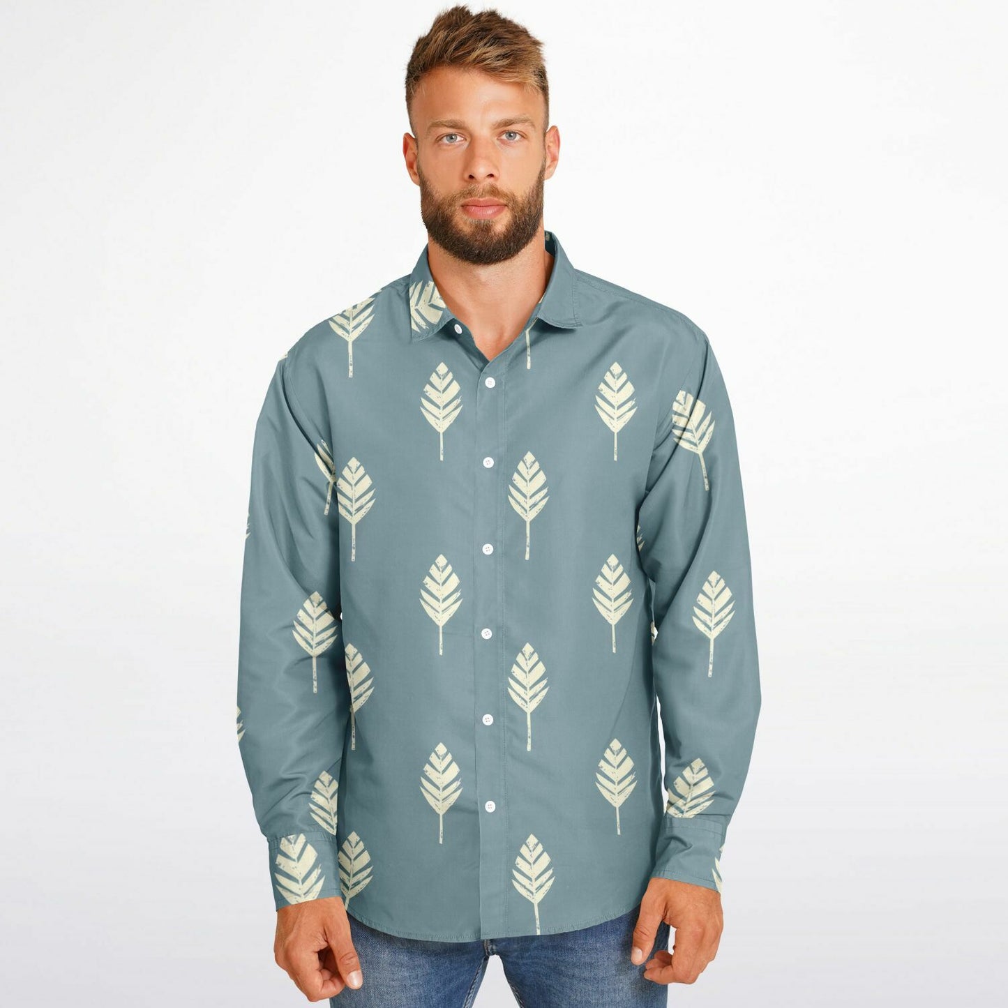 Leaf Pattern Long Sleeve Button Down Shirt