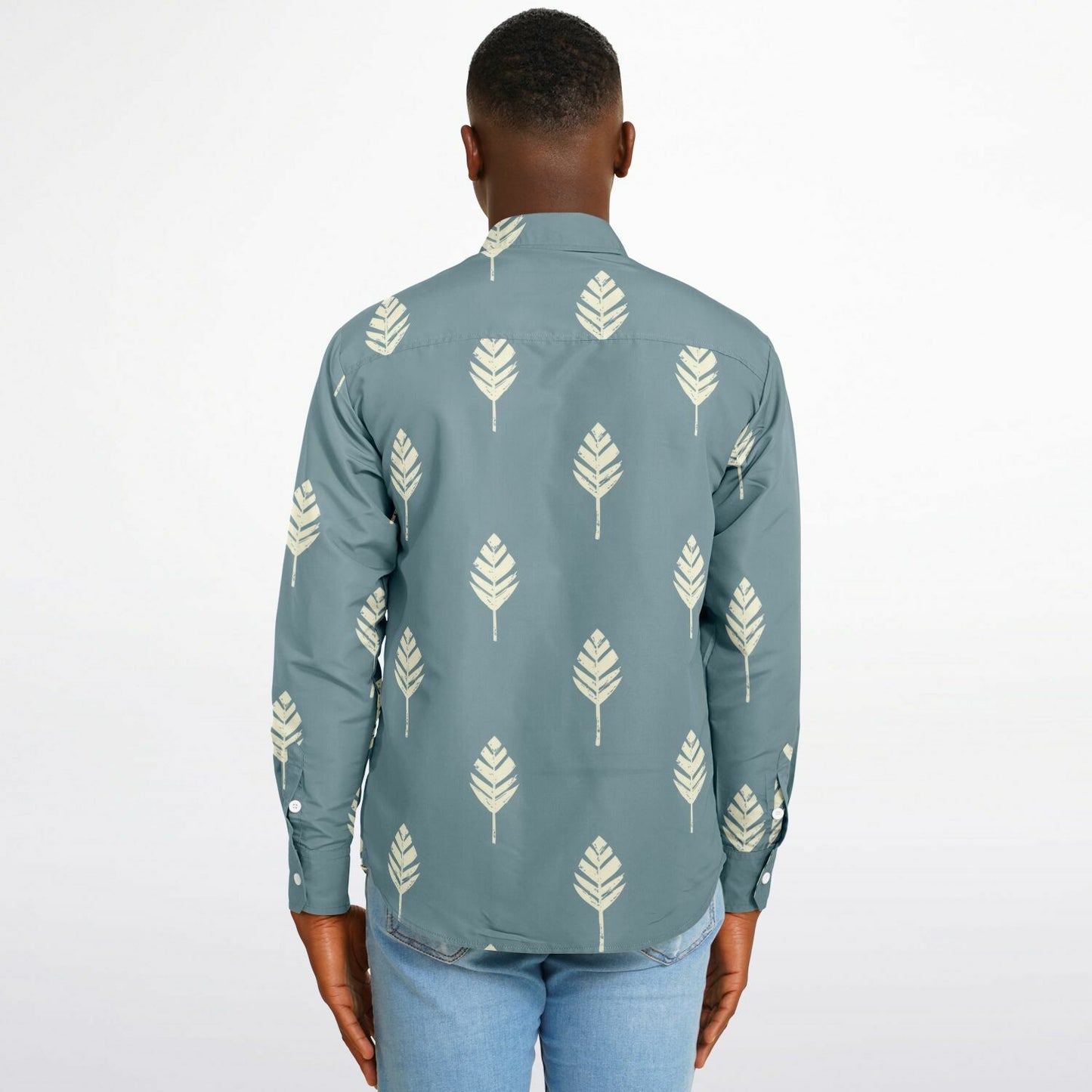 Leaf Pattern Long Sleeve Button Down Shirt