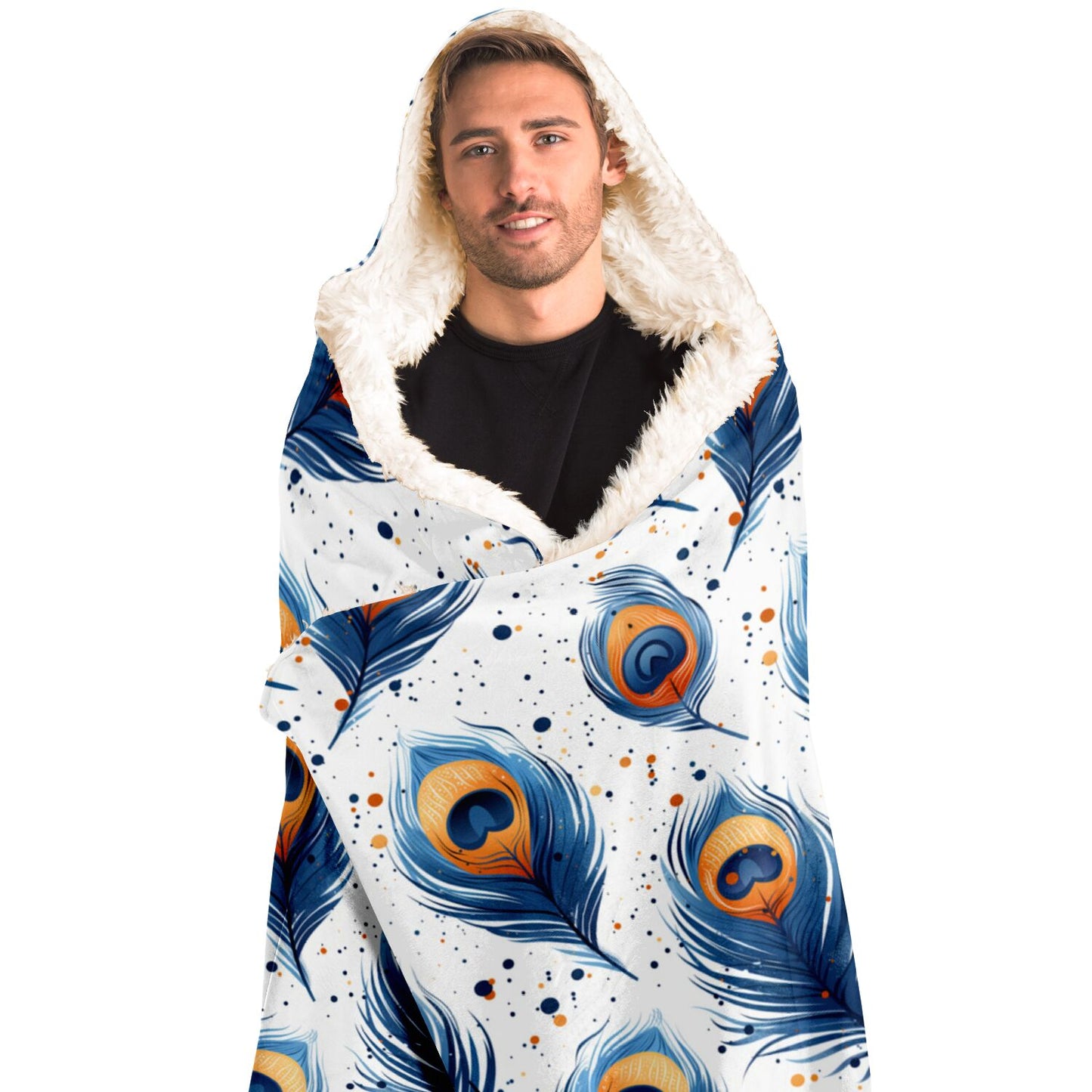 Elegant Peacock Feather Hooded Blanket