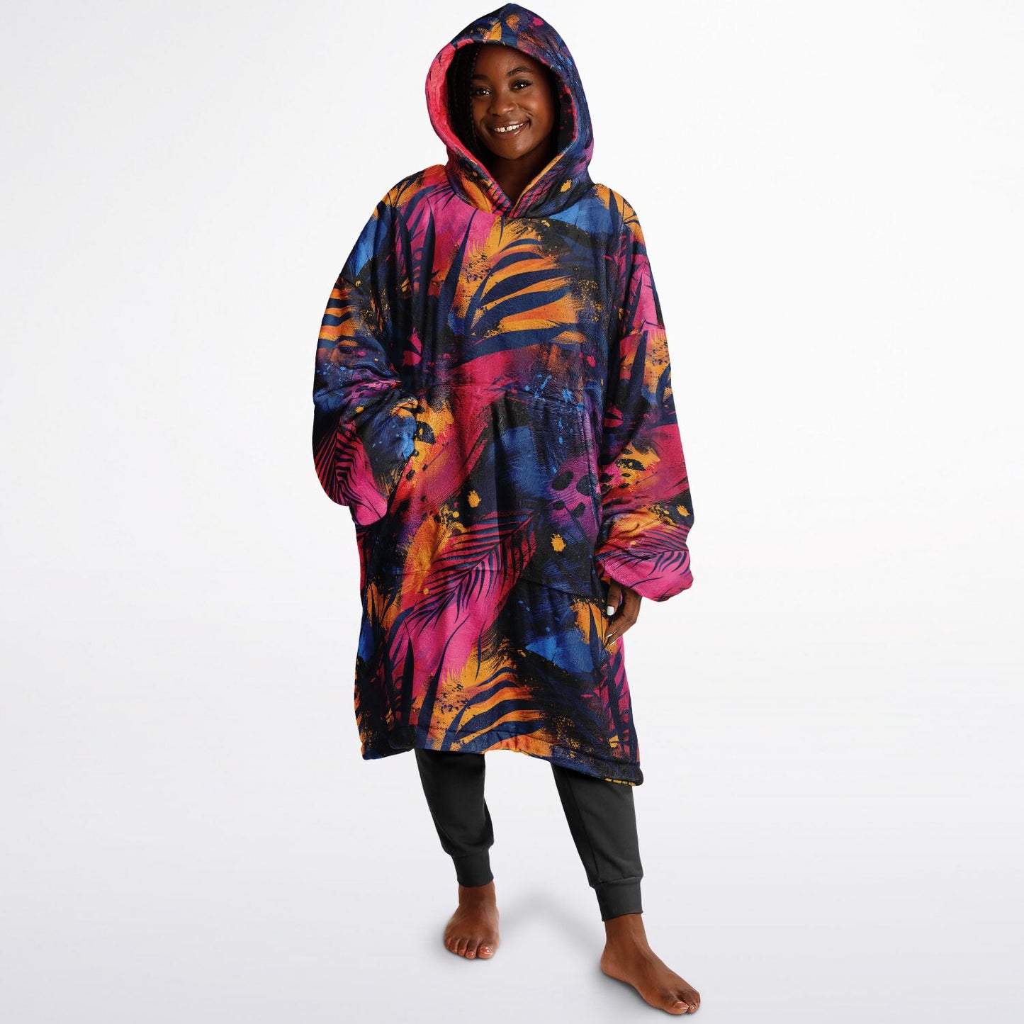 Reversible Snug Hoodie - Tropical Forest at Night Design - AOP