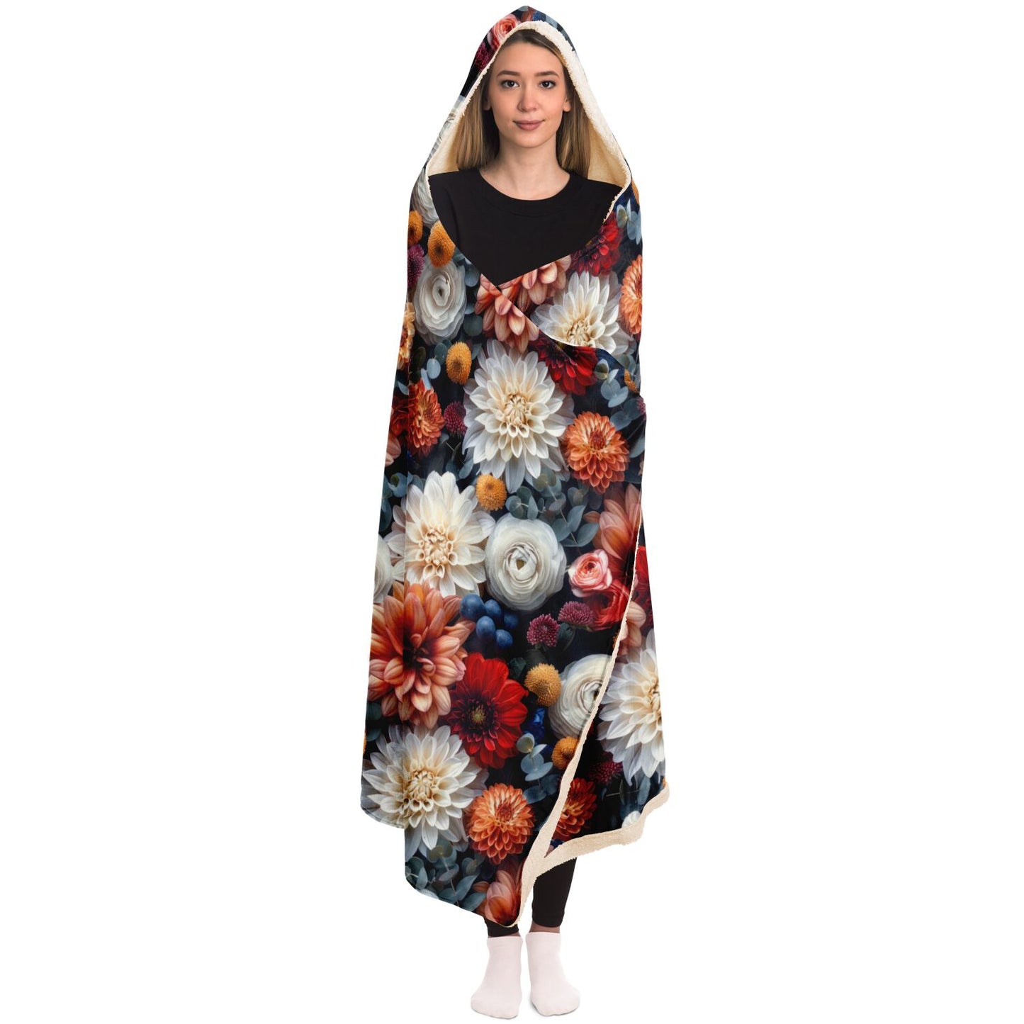 Elegant Floral Hooded Blanket