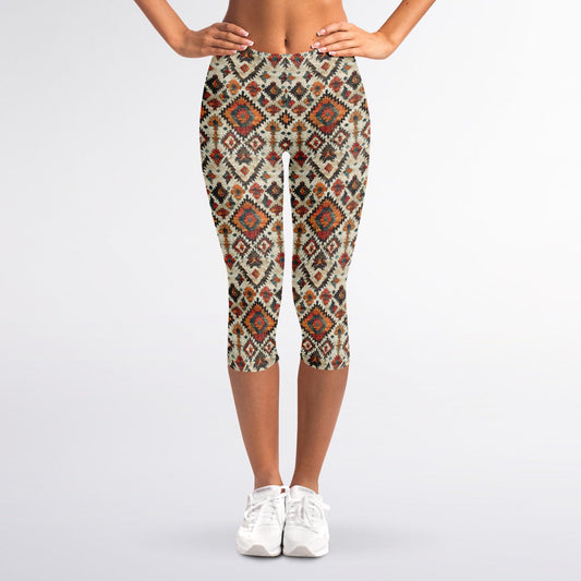 Tribal Pattern High-Waisted Capri Leggings for Bold Activewear - AOP