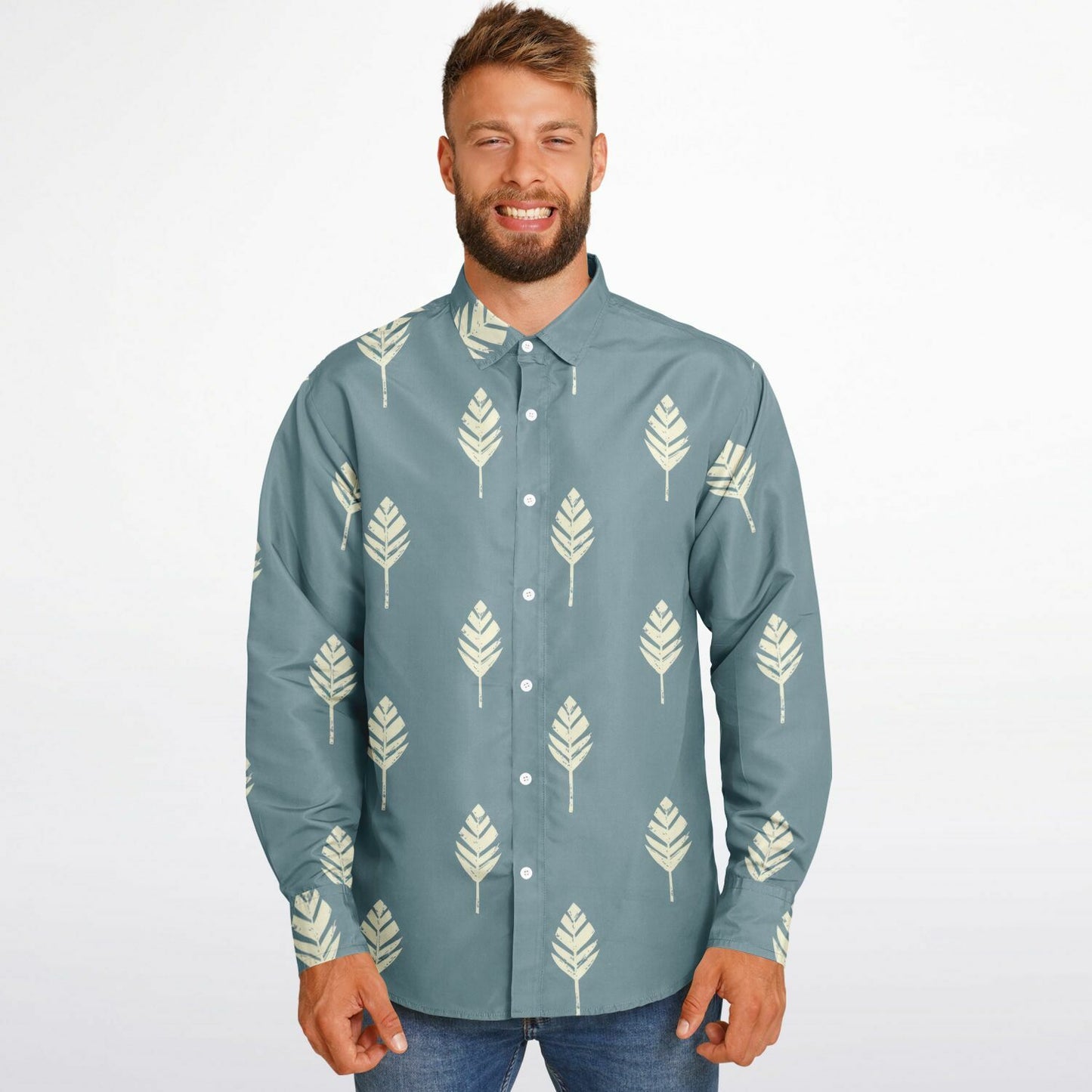 Leaf Pattern Long Sleeve Button Down Shirt