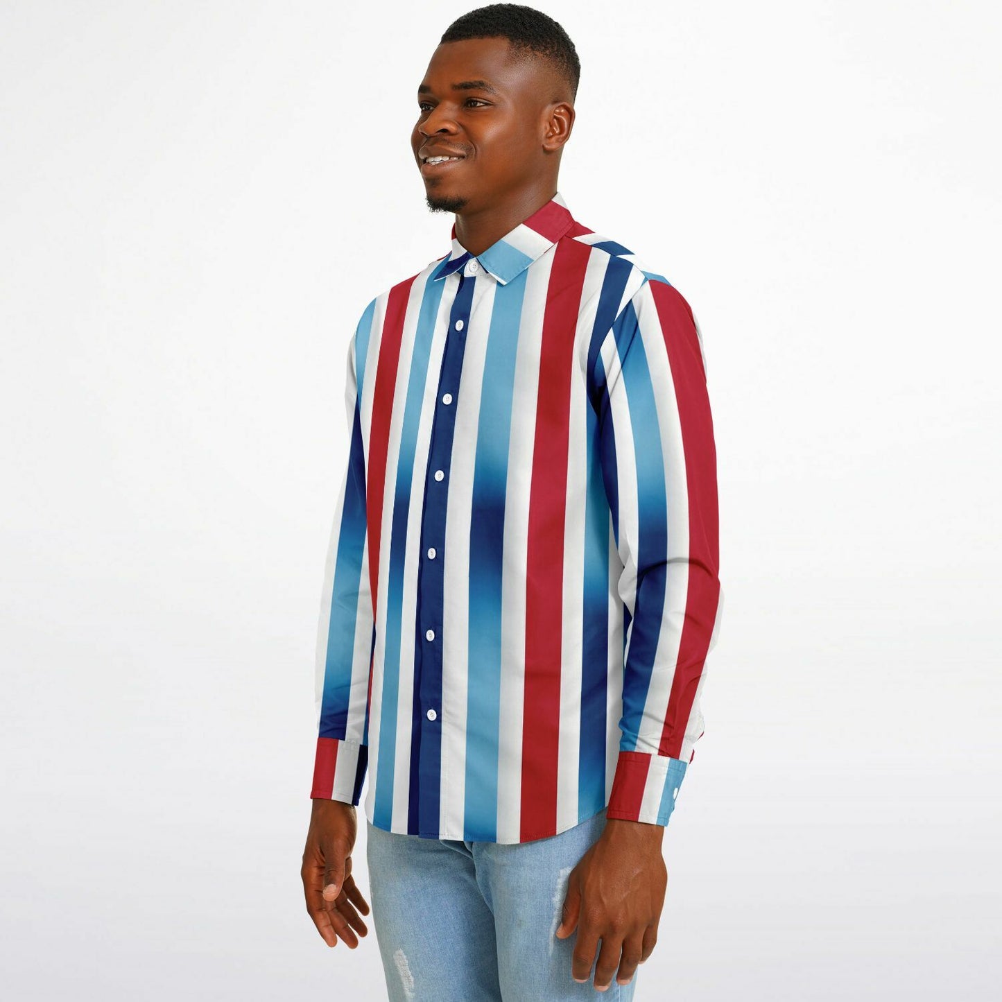 Patriotic Stripes Long Sleeve Button Down Shirt