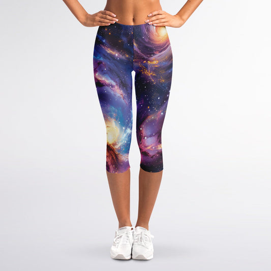 Galactic Dream High-Waisted Capri Leggings for Cosmic Activewear - AOP