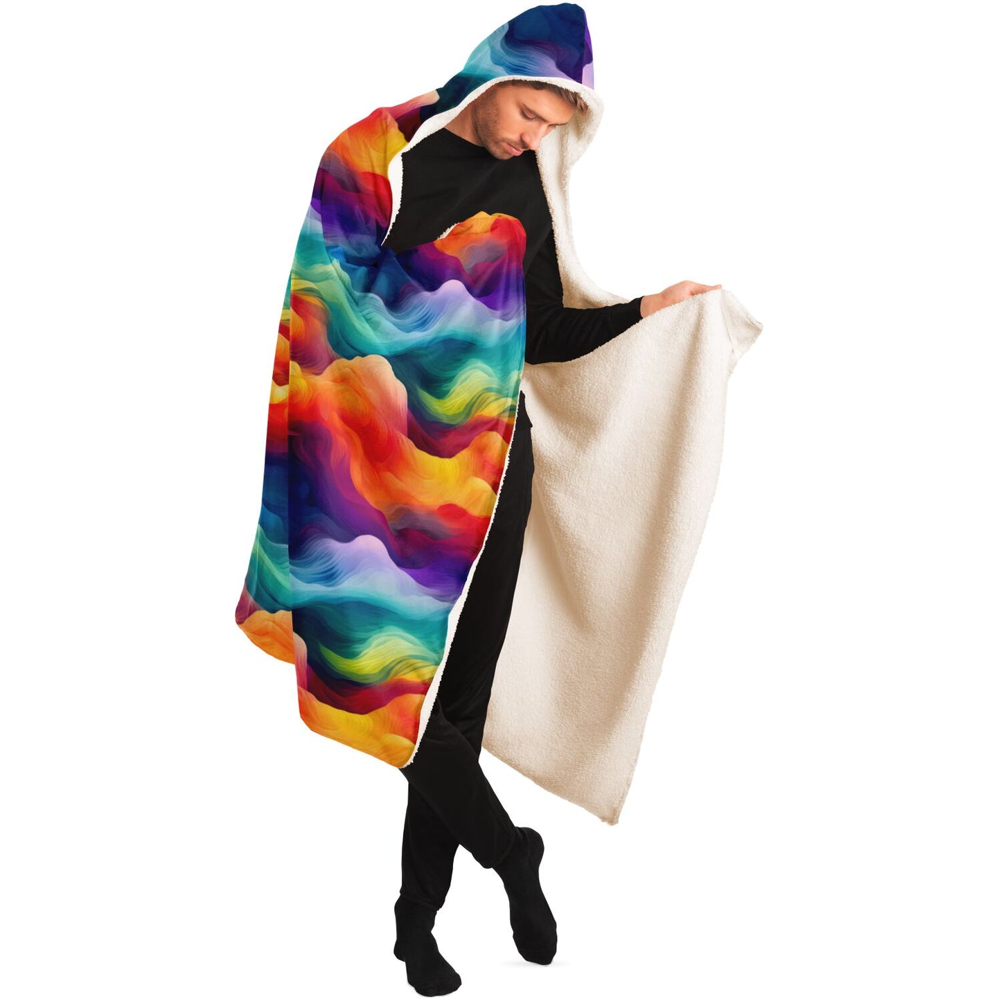 Radiant Rainbow Waves Hooded Blanket