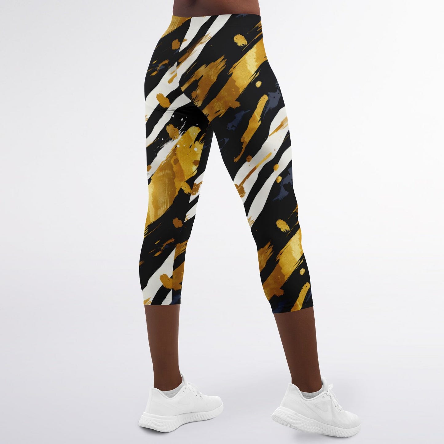 Vibrant Striped High-Waisted Capri Leggings for Active Women - AOP