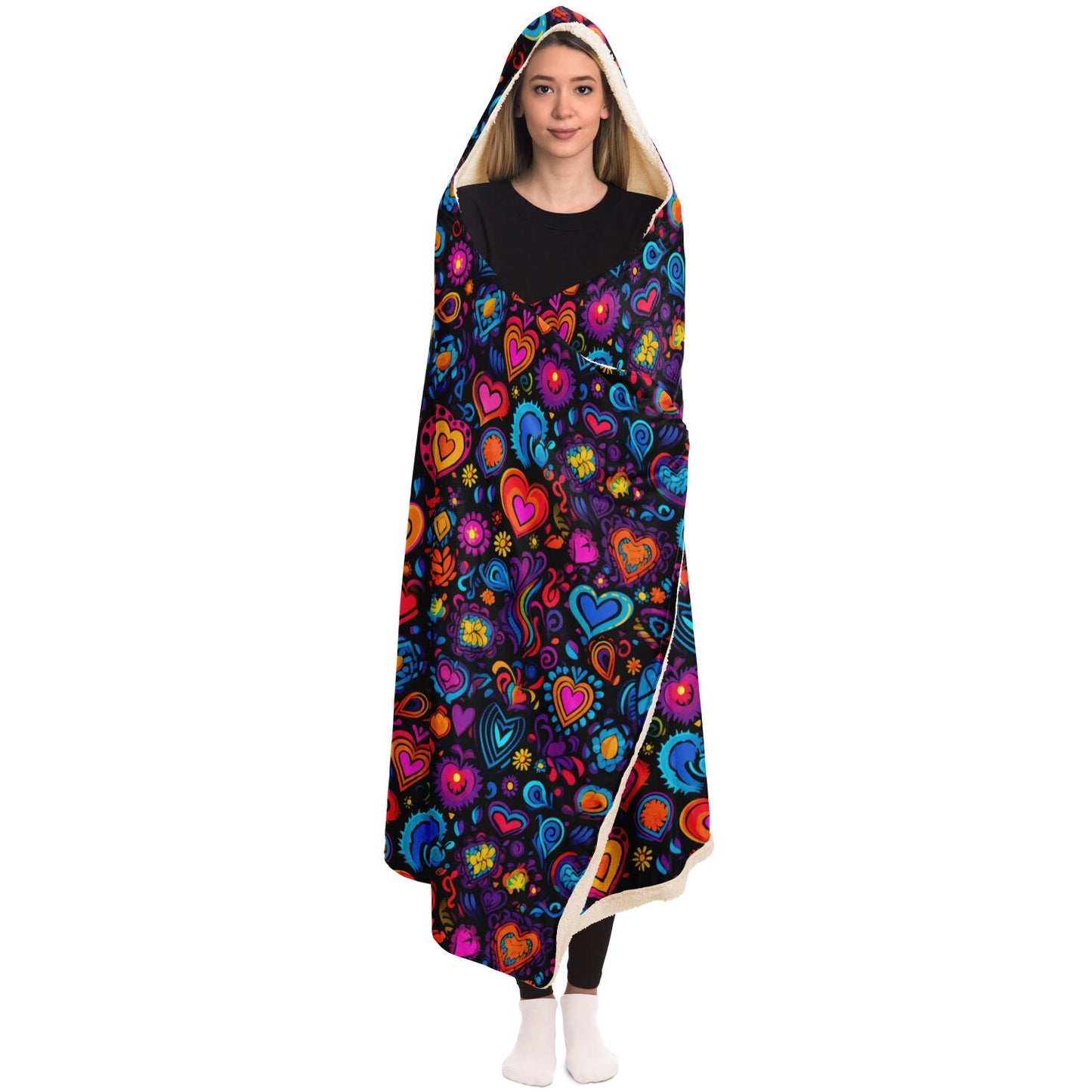 Psychedelic Hearts Hooded Blanket