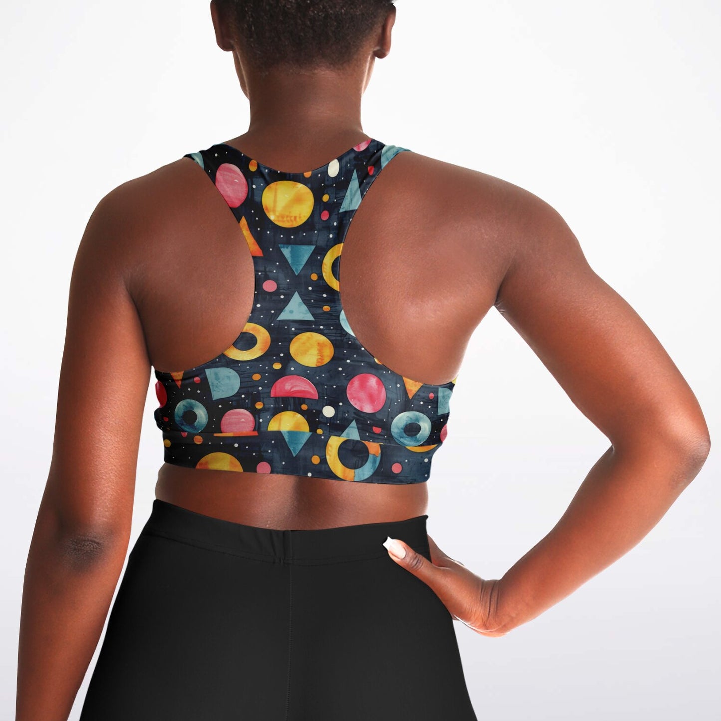 Retro Geometric Pattern Sports Bra