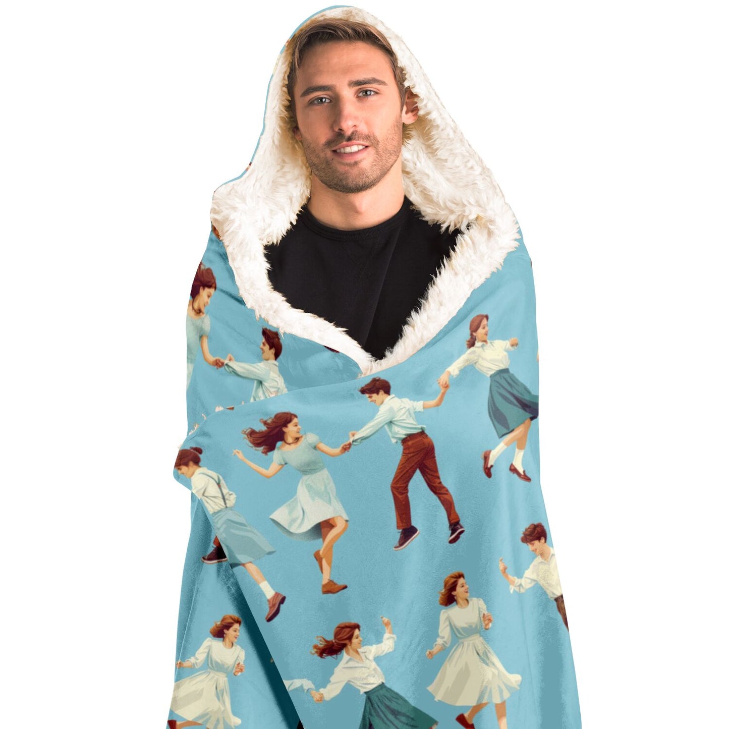 Retro Dance Pattern Hooded Blanket