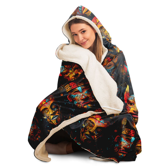 Mystic Tribal Mask Hooded Blanket