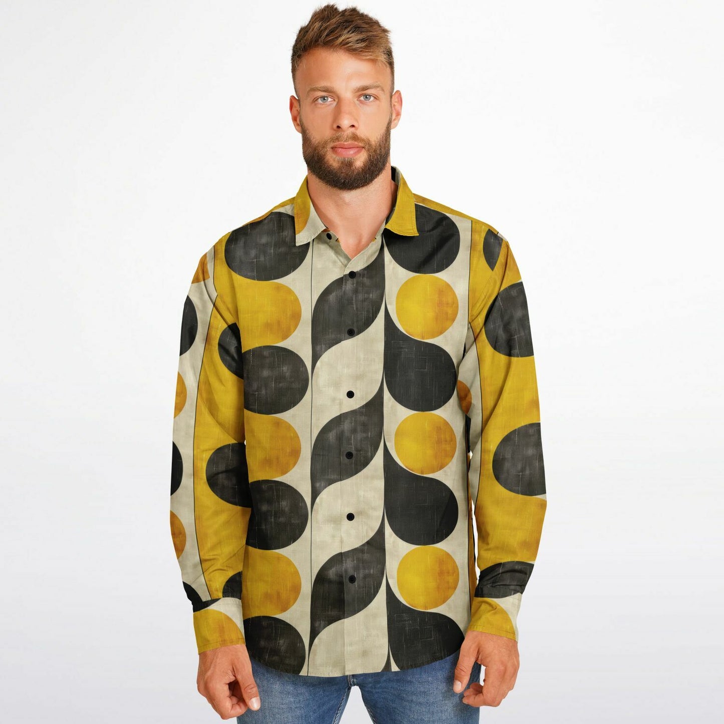 Retro Circles Long Sleeve Button Down Shirt