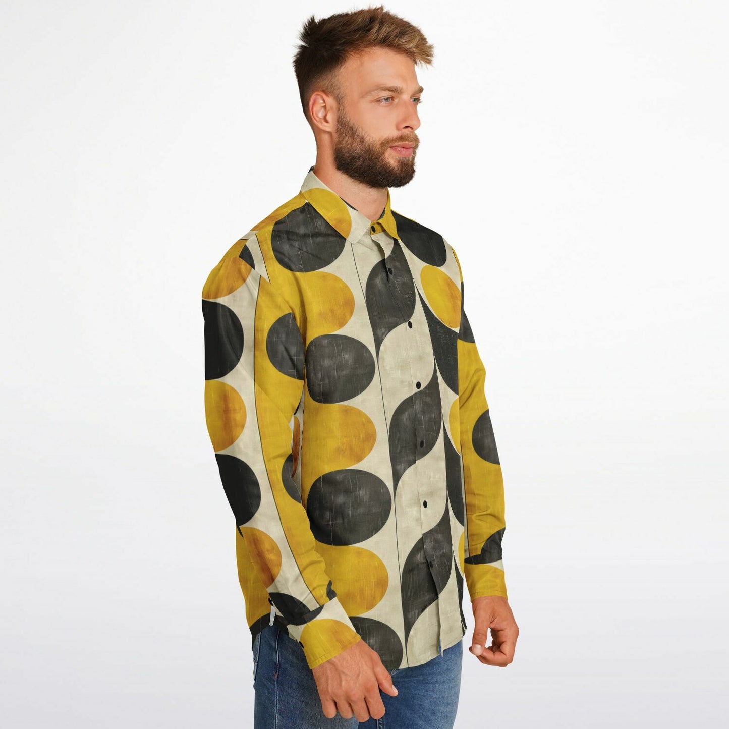 Retro Circles Long Sleeve Button Down Shirt