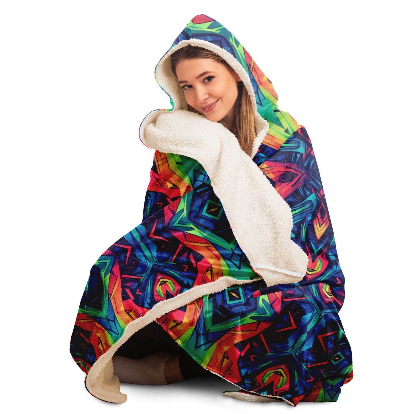 Neon Kaleidoscope Hooded Blanket