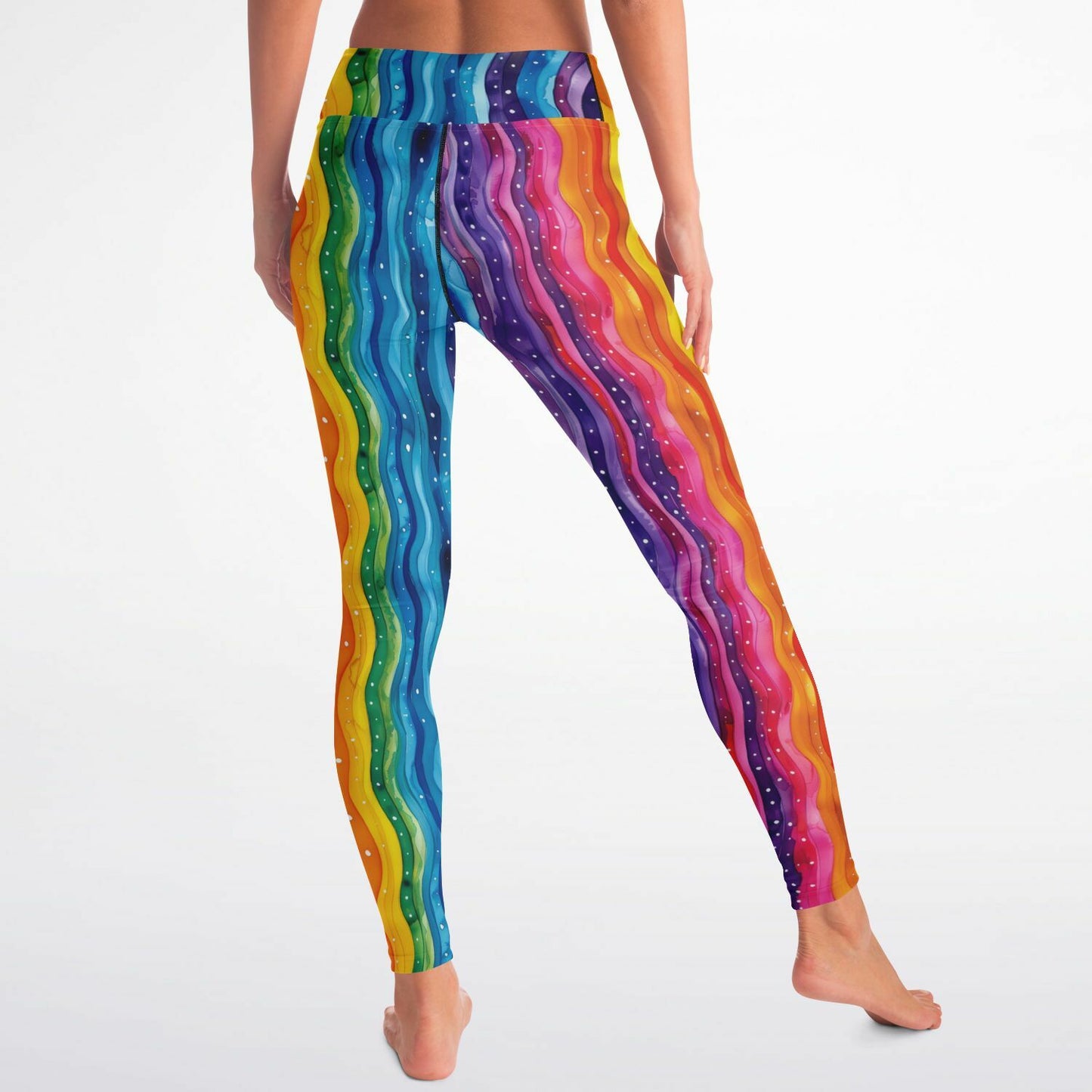 Cosmic Rainbow Waves High-Waisted Yoga Leggings for a Vibrant and Stylish Practice - AOP