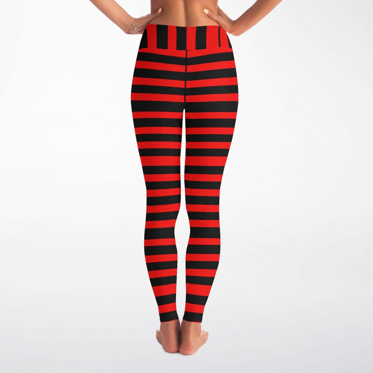 Red and Black Geometric Yoga Leggings - AOP