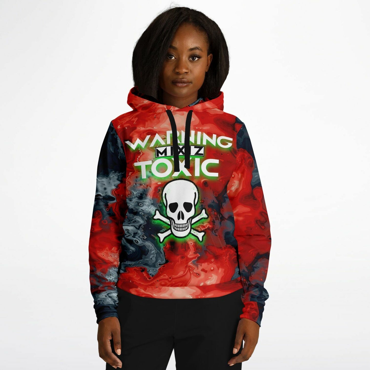 "Bold 'Warning MIXIZ Toxic' - Eye-Catching Graphic Design for Edgy Style Pullover Fashion Hoodie - AOP