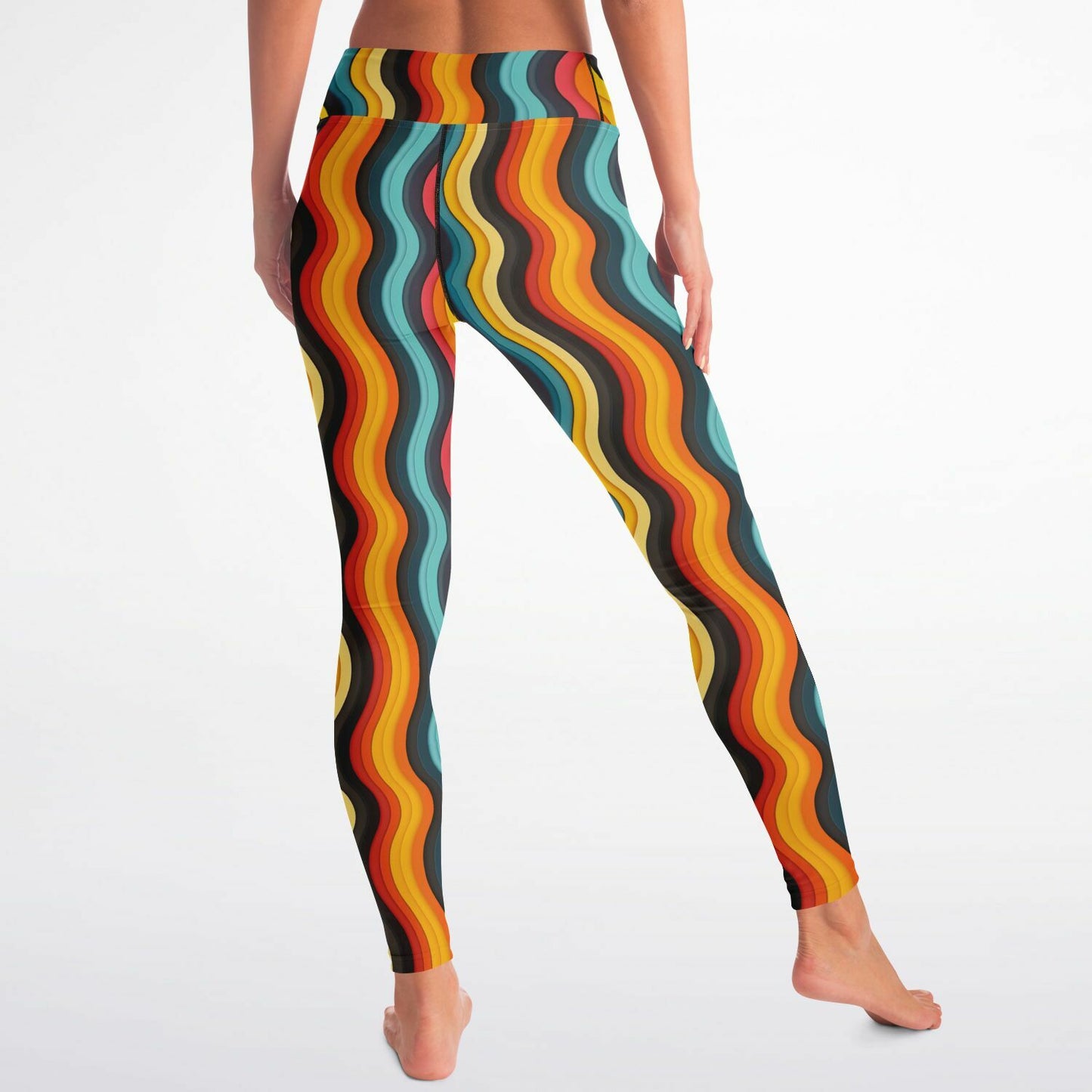 Psychedelic Wave High-Waisted Yoga Leggings for Vibrant and Stylish Practice - AOP