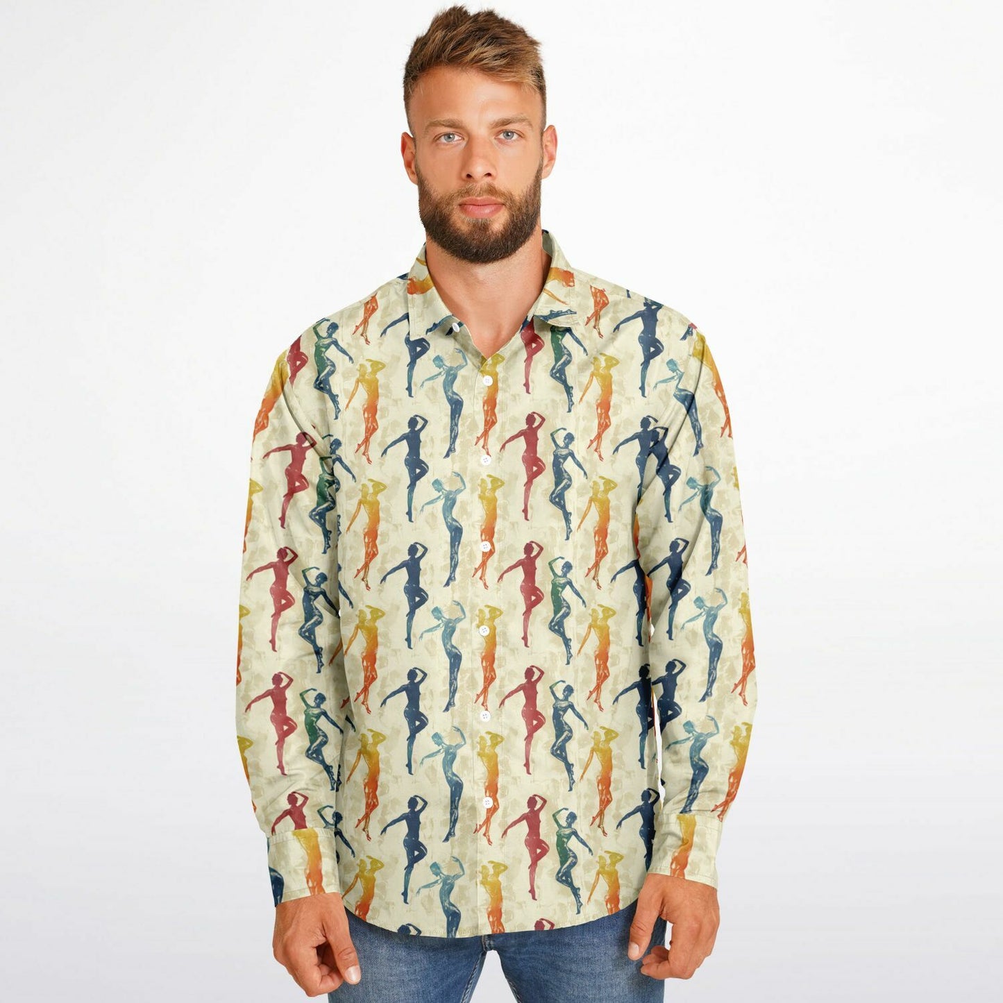 Colorful Silhouette Dance Long Sleeve Button Down Shirt