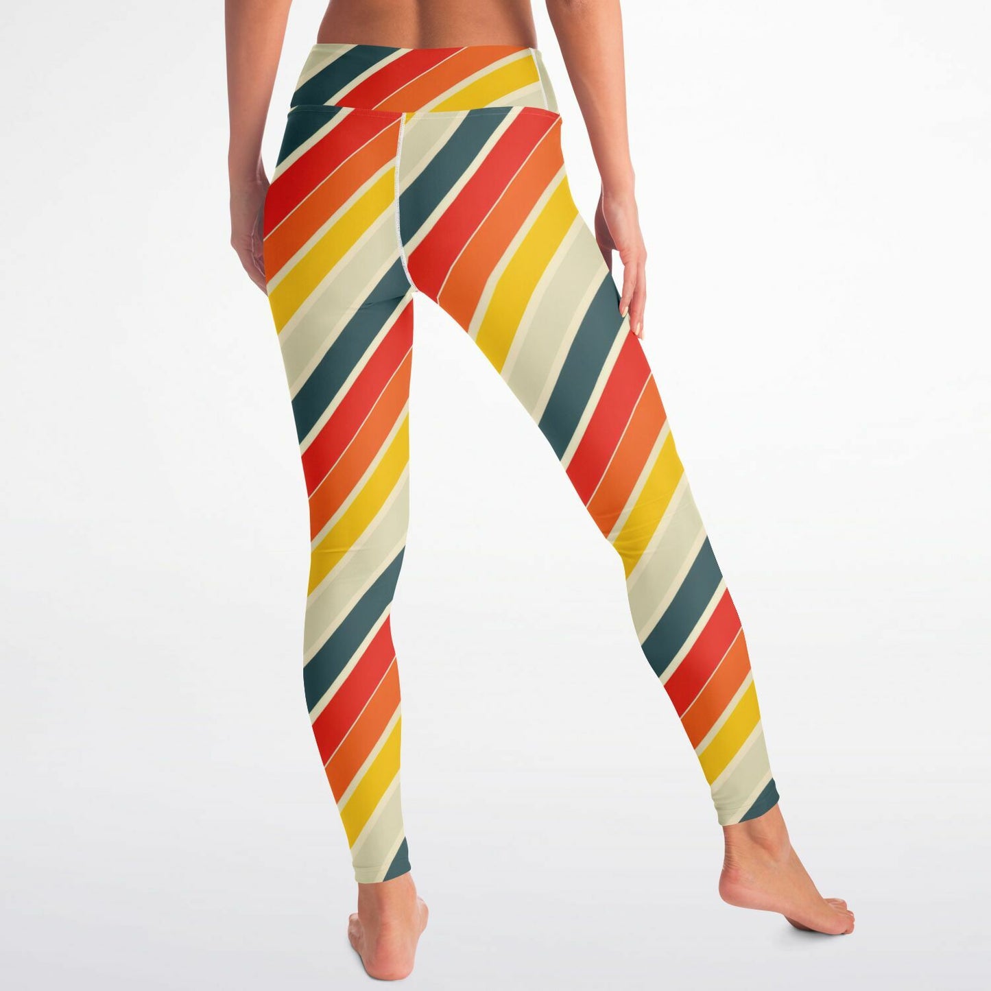 Retro Stripes High-Waisted Yoga Leggings for Vibrant and Stylish Practice - AOP