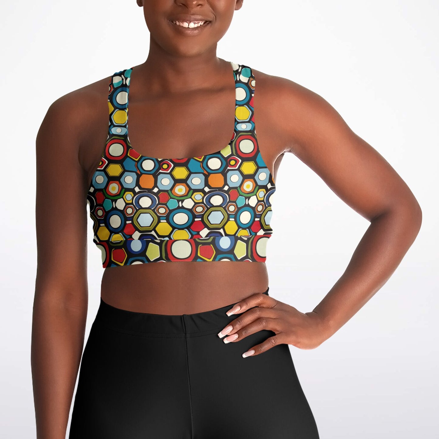 Vibrant Hexagonal Pattern Sports Bra