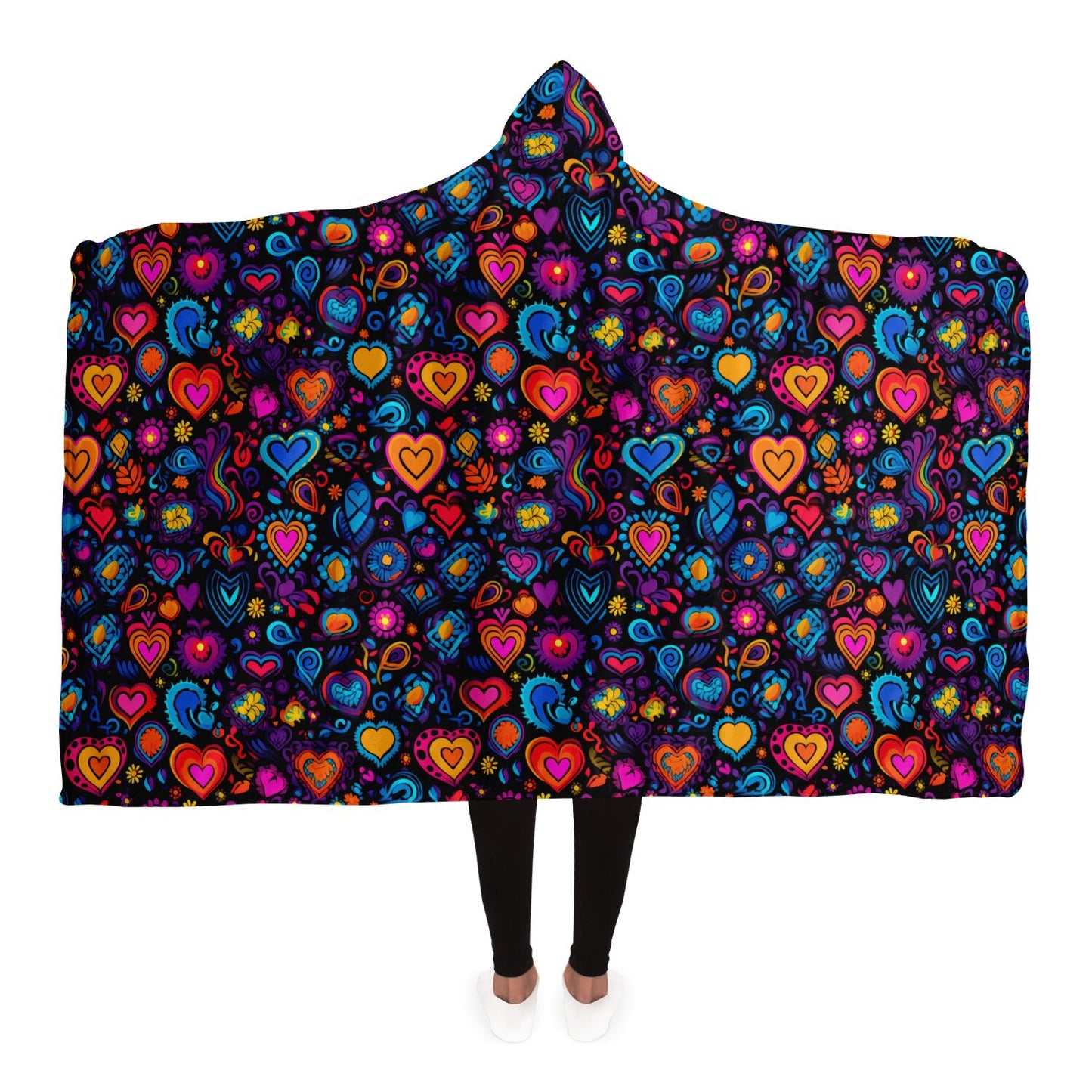 Psychedelic Hearts Hooded Blanket