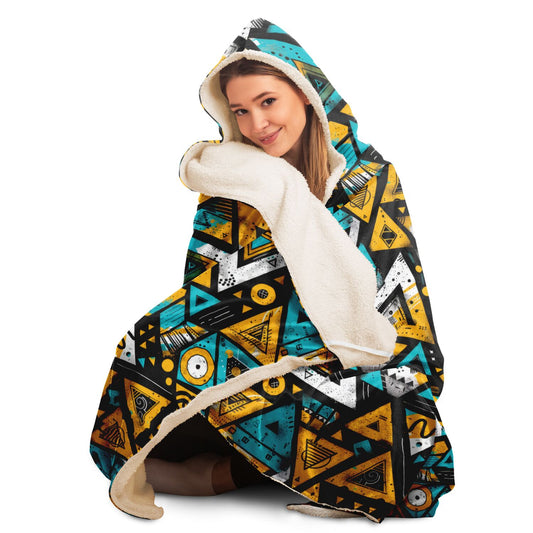 Vibrant Tribal Geometry Hooded Blanket