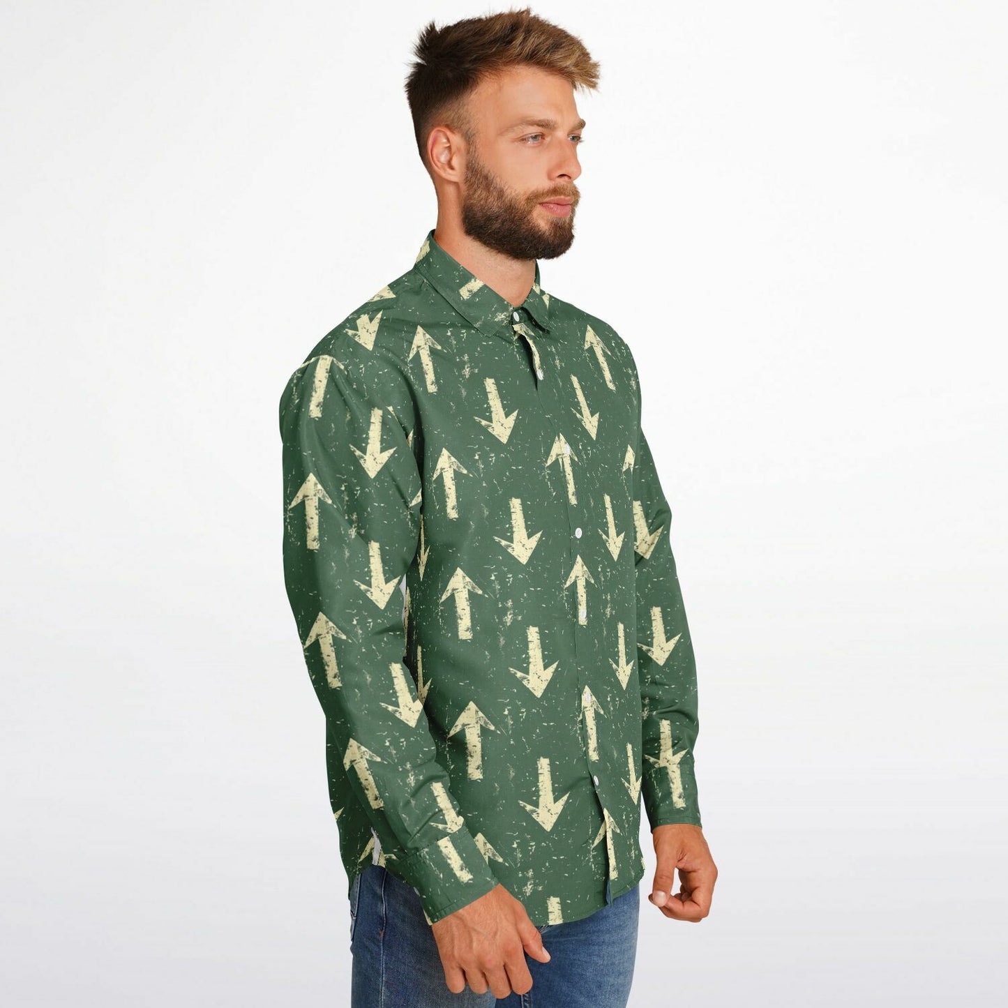 Urban Arrow Pattern Long Sleeve Button Down Shirt