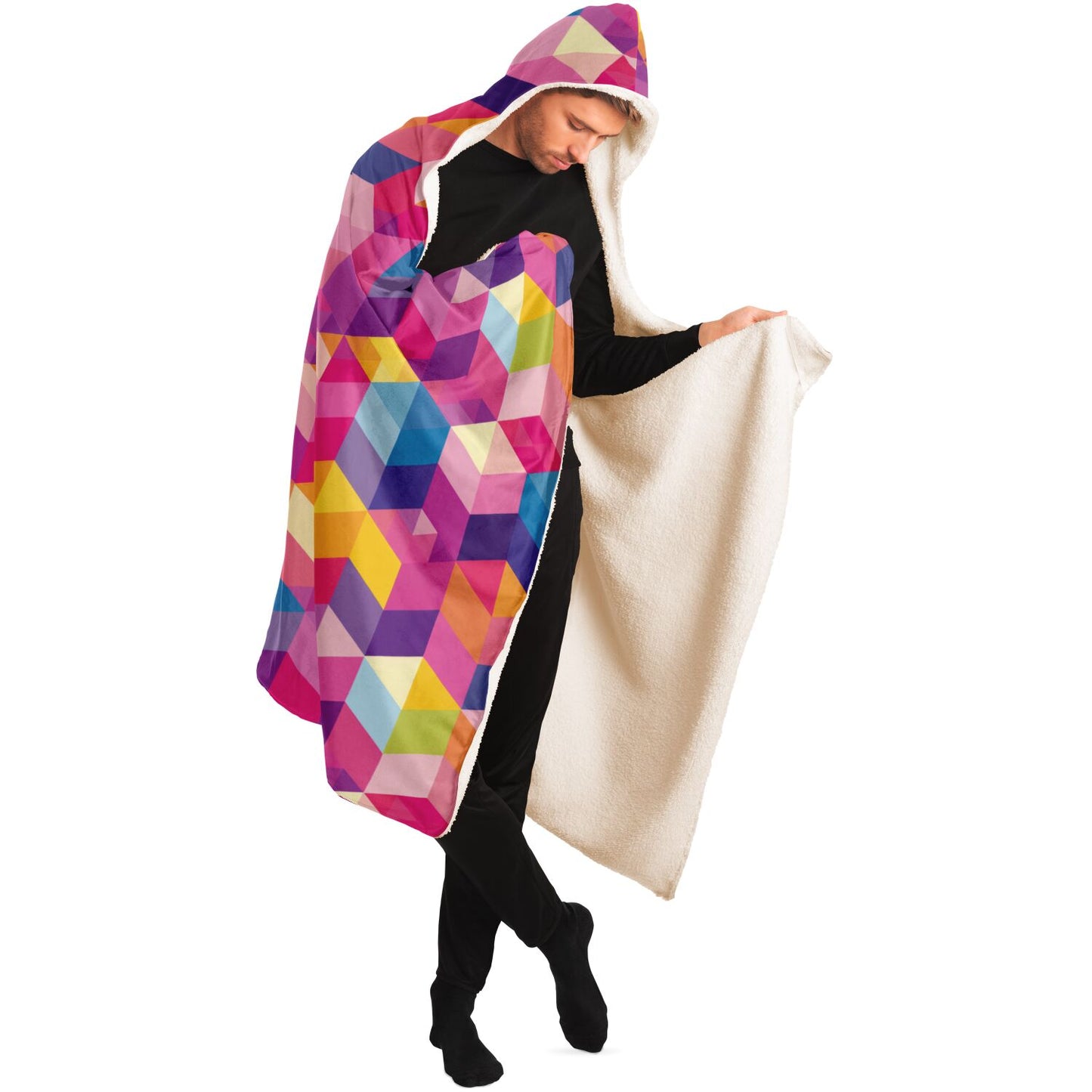 Vibrant Geometric Hooded Blanket