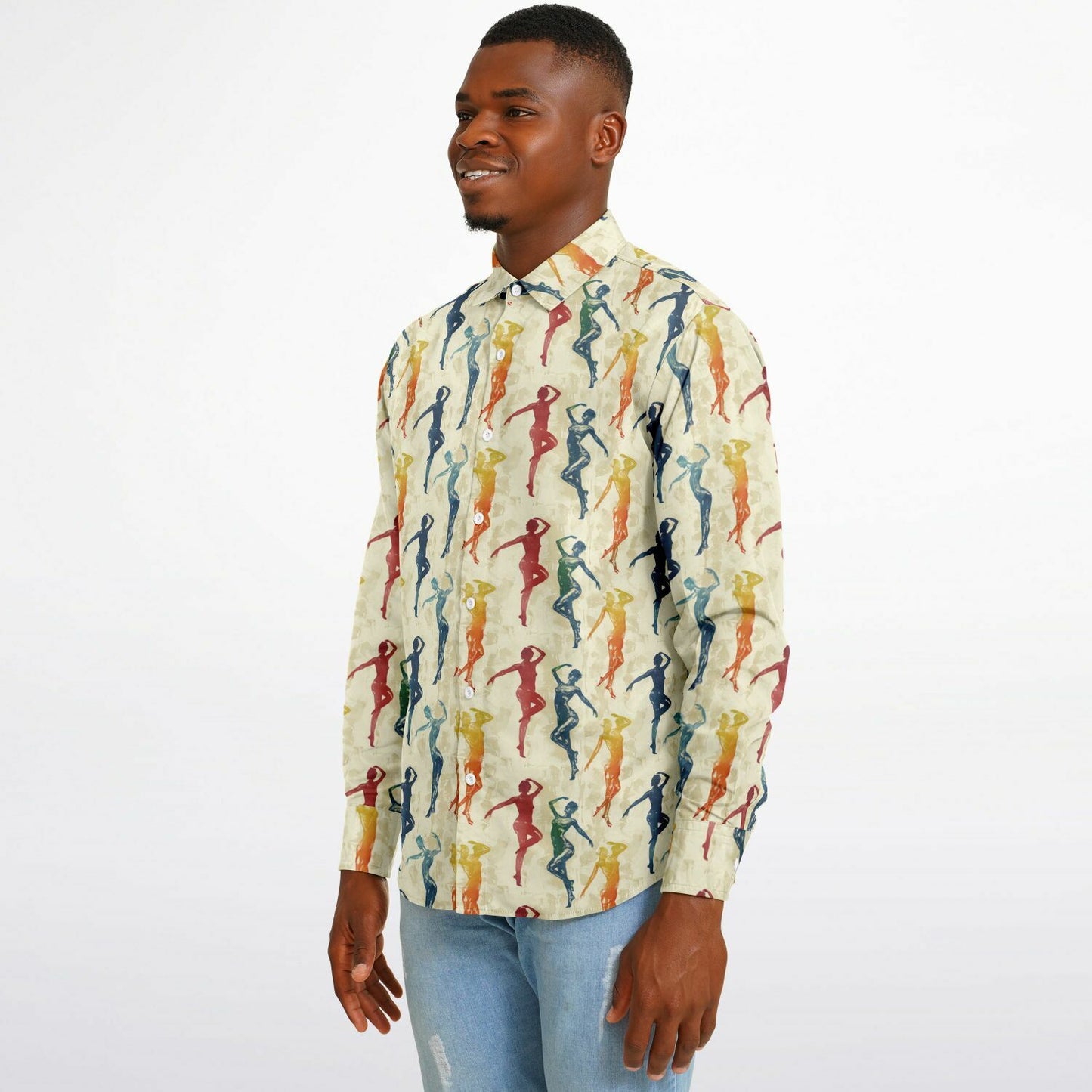 Colorful Silhouette Dance Long Sleeve Button Down Shirt